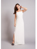 Square Neck Ivory Crepe Side Split Bridesmaid Dress